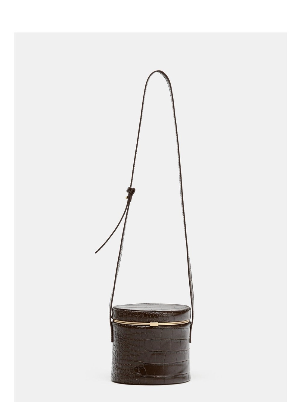 ZARA Dark Brown Croc-Embossed Cylinder Crossbody Bag